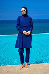 Burkini Modest Swimwear Set 3-Teilig Marineblau - Komplettansicht des dreiteiligen Sets